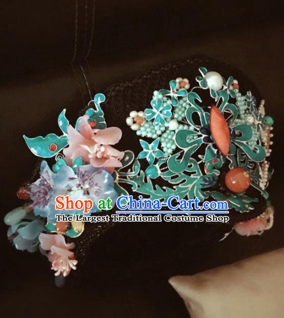 Traditional Chinese Qing Dynasty Palace Cloisonne Hat Headwear Ancient Manchu Lady Hair Accessories for Women