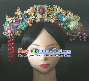 Traditional Chinese Qing Dynasty Princess Red Beads Tassel Headwear Ancient Manchu Lady Hair Accessories for Women