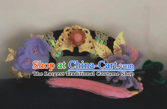 Traditional Chinese Qing Dynasty Imperial Consort Purple Chrysanthemum Tassel Headwear Ancient Palace Manchu Hair Accessories for Women