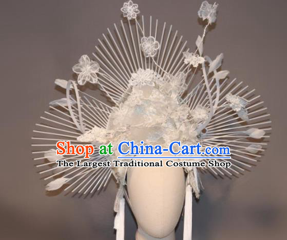 Handmade Halloween Stage Show Hair Accessories Brazilian Carnival Catwalks White Feather Hair Clasp Headdress for Women
