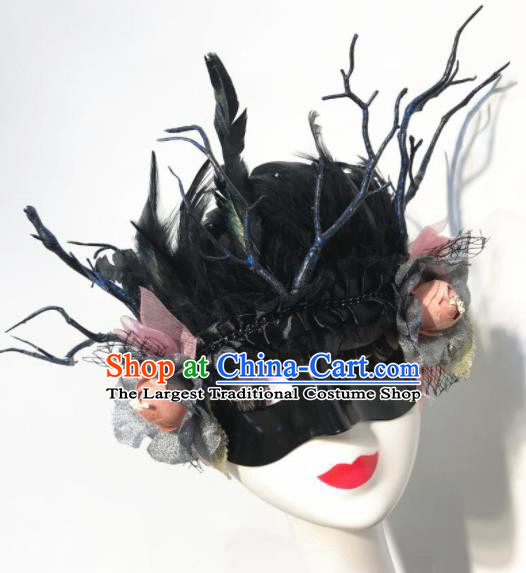 Top Halloween Stage Show Face Accessories Brazilian Carnival Catwalks Black Feather Mask for Women