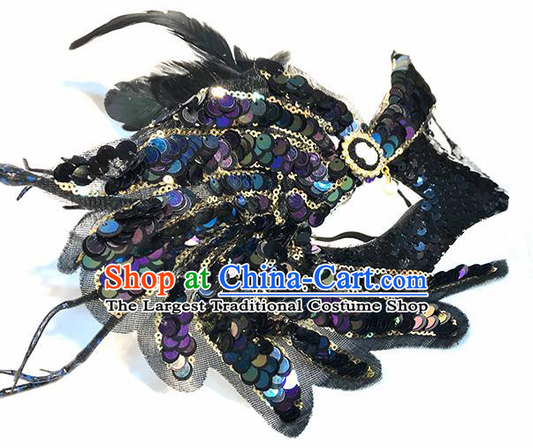 Top Halloween Stage Show Colorful Paillette Feather Face Mask Brazilian Carnival Catwalks Accessories for Women