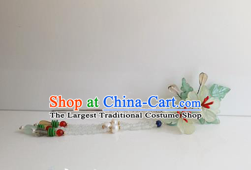 Chinese Handmade Hanfu Green Flowers Tassel Hairpins Traditional Ancient Princess Hair Accessories for Women