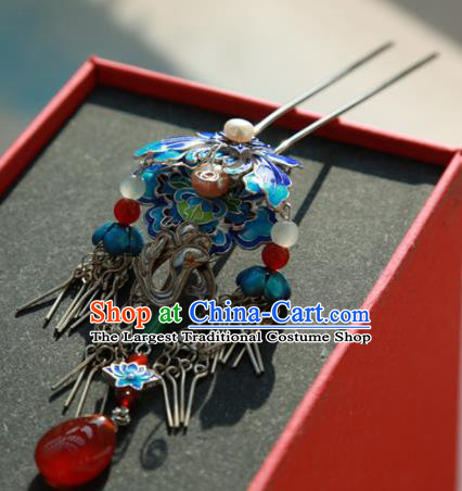 Chinese Handmade Hanfu Blueing Agate Hairpins Traditional Ancient Princess Hair Accessories for Women