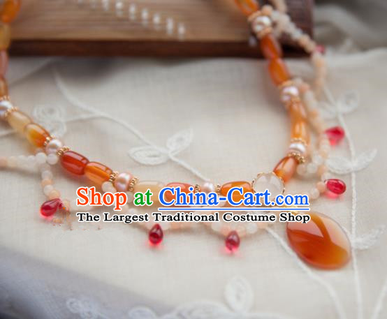 Chinese Handmade Hanfu Agate Necklace Traditional Ancient Princess Necklet Jewelry Accessories for Women