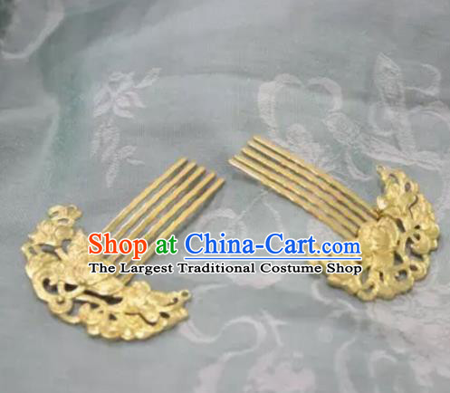 Chinese Handmade Hanfu Hairpins Golden Hair Combs Traditional Ancient Princess Hair Accessories for Women