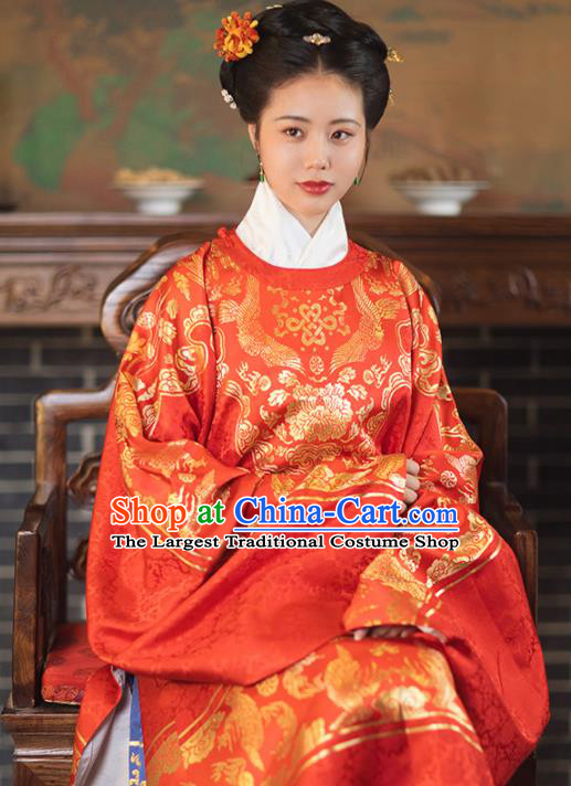 Chinese Ancient Ming Dynasty Wedding Red Hanfu Dress Traditional Imperial Dowager Embroidered Historical Costume for Women