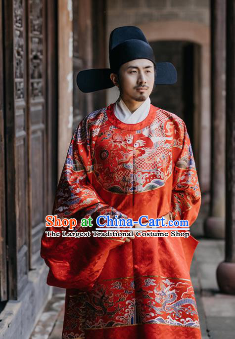 Traditional Chinese Ancient Ming Dynasty Emperor Wedding Historical Costume and Headpiece Complete Set