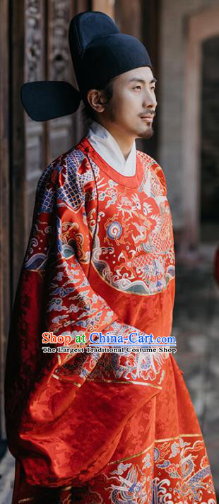 Traditional Chinese Ancient Ming Dynasty Emperor Wedding Historical Costume and Headpiece Complete Set