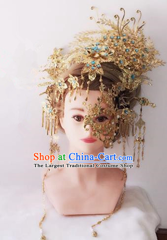 Traditional Chinese Handmade Hanfu Golden Phoenix Coronet Hairpins Ancient Imperial Consort Hair Accessories for Women
