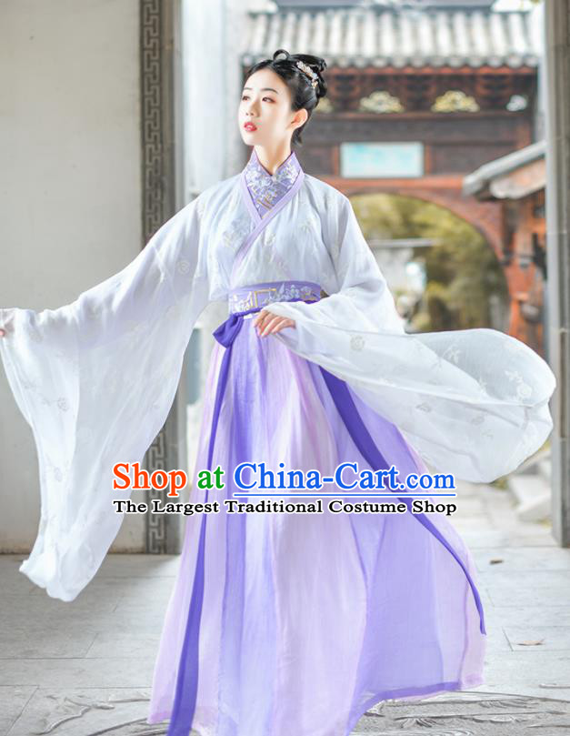 Chinese Ancient Court Lady Embroidered Purple Hanfu Dress Traditional Jin Dynasty Princess Historical Costume for Women