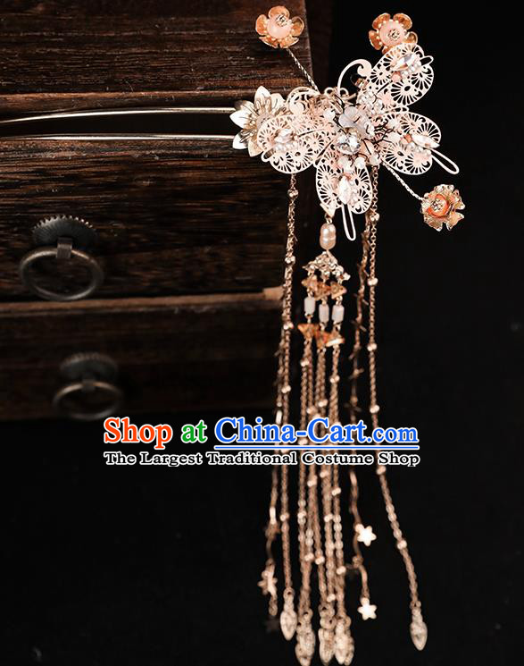 Handmade Chinese Wedding Hair Crown Butterfly Tassel Hairpins Ancient Traditional Hanfu Hair Accessories for Women