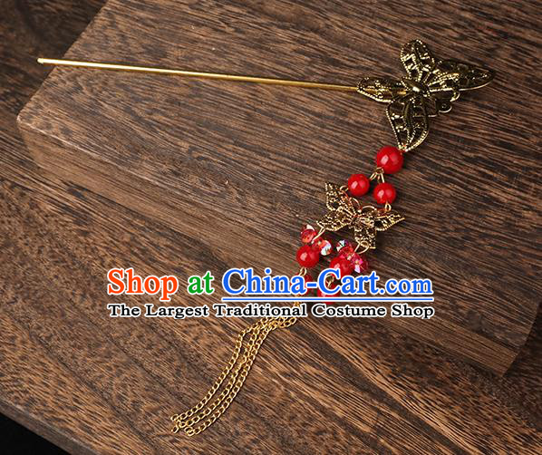 Handmade Chinese Wedding Golden Butterfly Tassel Hairpins Ancient Traditional Hanfu Hair Accessories for Women