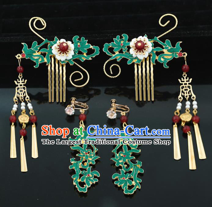 Handmade Chinese Ancient Wedding Bride Phoenix Hair Clips Tassel Hairpins Traditional Hanfu Hair Accessories for Women
