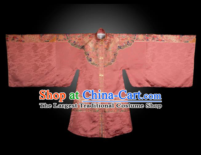 Chinese Ancient Royal Princess Embroidered Pink Brocade Robe Traditional Ming Dynasty Imperial Consort Historical Costume for Women