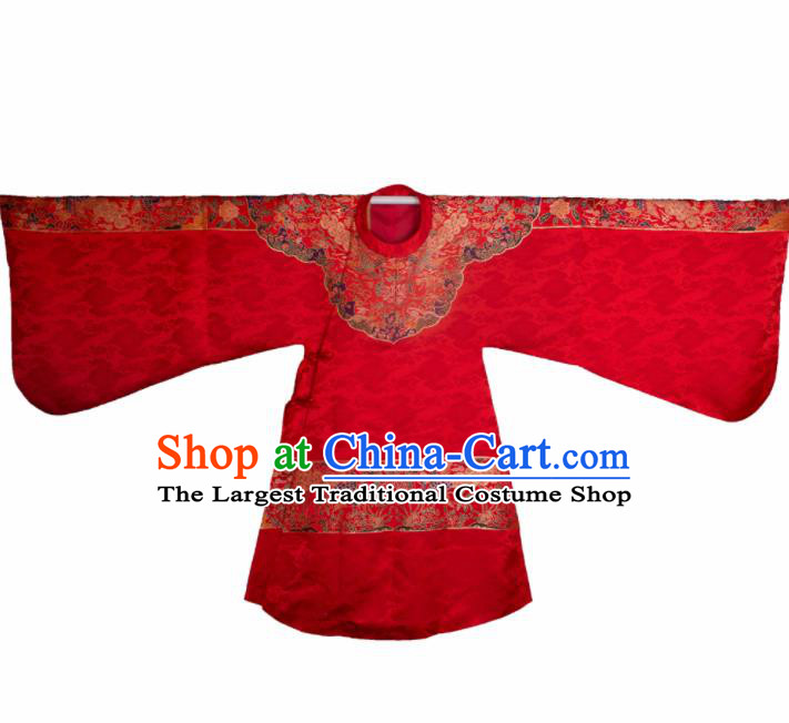Chinese Ancient Royal Princess Embroidered Red Brocade Robe Traditional Ming Dynasty Imperial Consort Historical Costume for Women