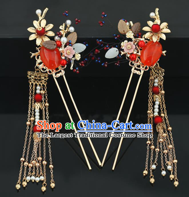 Handmade Chinese Ancient Wedding Bride Hair Clasp Tassel Hairpins Traditional Hanfu Hair Accessories for Women