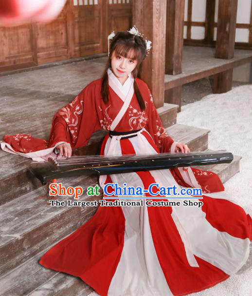 Chinese Jin Dynasty Palace Lady Red Hanfu Dress Traditional Ancient Court Princess Historical Costume for Women