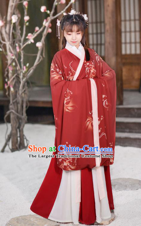 Chinese Jin Dynasty Palace Lady Red Hanfu Dress Traditional Ancient Court Princess Historical Costume for Women