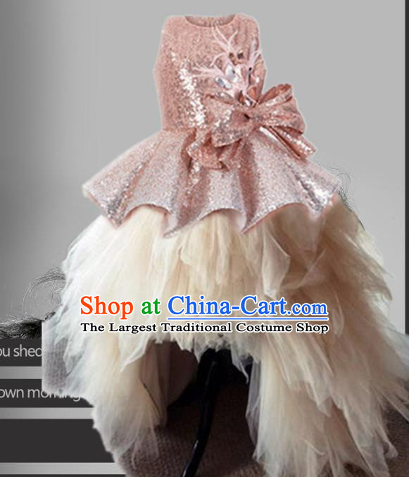 Top Grade Stage Show Costume Catwalks Princess Pink Paillette Bubble Dress for Kids