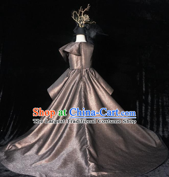 Top Grade Stage Show Costume Catwalks Princess Brown Trailing Full Dress for Kids