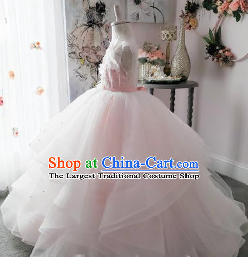 Top Grade Stage Show Costume Catwalks Princess Pink Veil Full Dress for Kids