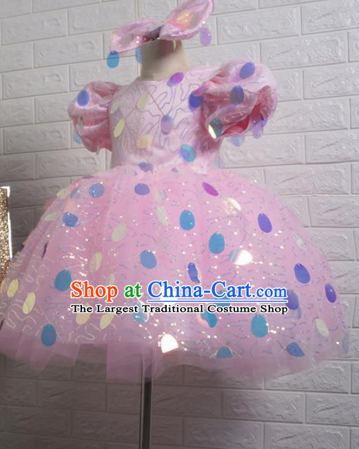Top Grade Stage Show Costume Catwalks Princess Pink Veil Short Full Dress for Kids