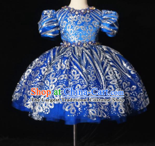 Top Grade Stage Show Dance Blue Bubble Full Dress Catwalks Court Princess Costume for Kids