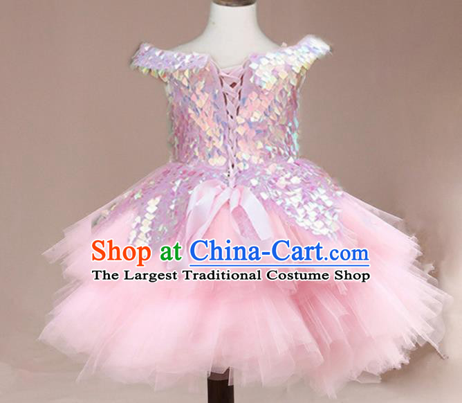Top Grade Stage Show Dance Compere Pink Veil Bubble Full Dress Catwalks Court Princess Costume for Kids