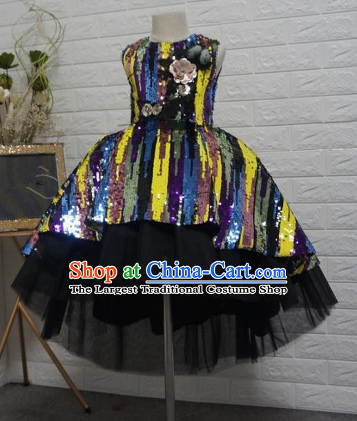 Top Grade Stage Show Dance Colorful Paillette Bubble Full Dress Catwalks Court Princess Costume for Kids