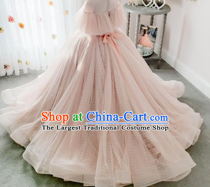 Top Grade Stage Show Compere Pink Veil Full Dress Catwalks Court Princess Dance Costume for Kids