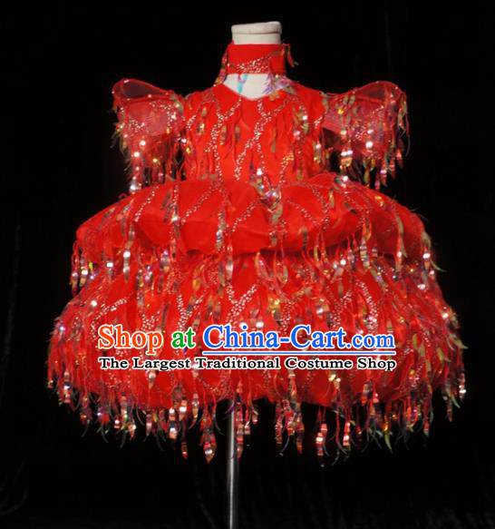 Top Grade Stage Show Compere Red Short Full Dress Catwalks Court Princess Dance Costume for Kids