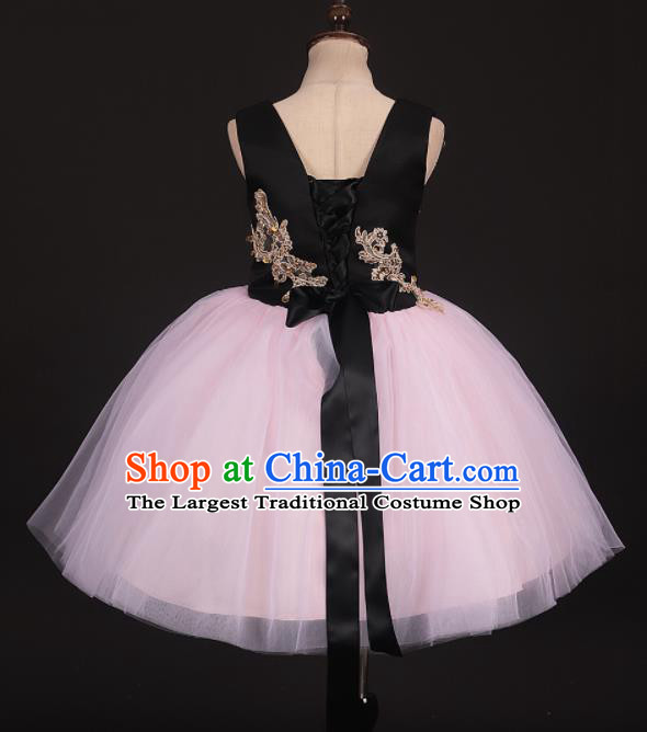 Professional Girls Catwalks Pink Veil Bubble Dress Modern Fancywork Compere Stage Show Costume for Kids