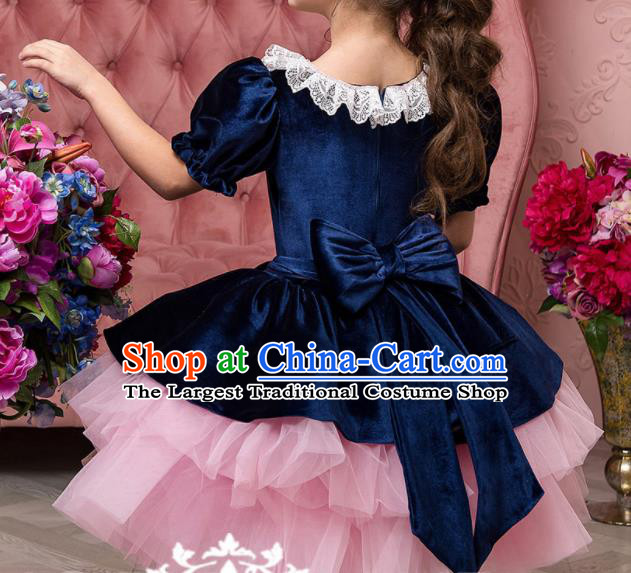 Professional Girls Modern Fancywork Velvet Dress Catwalks Compere Stage Show Costume for Kids