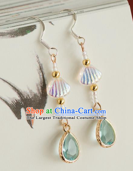Handmade Chinese Classical Green Crystal Earrings Ancient Palace Ear Accessories for Women