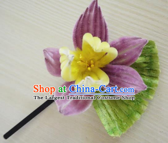 Chinese Handmade Purple Velvet Lotus Hairpins Ancient Palace Queen Hair Accessories Headwear for Women