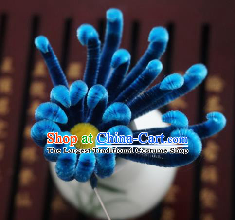 Chinese Handmade Palace Navy Chrysanthemum Velvet Hairpins Ancient Queen Hair Accessories Headwear for Women