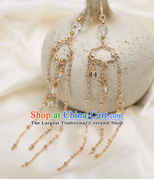Handmade Chinese Classical Hanfu Long Tassel Earrings Ancient Palace Ear Accessories for Women