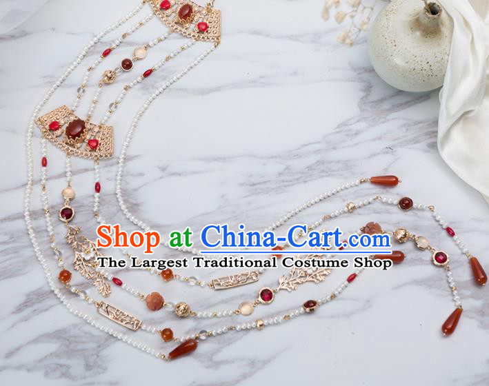 Chinese Traditional Agate Waist Accessories Ancient Princess Pearls Tassel Pendant for Women