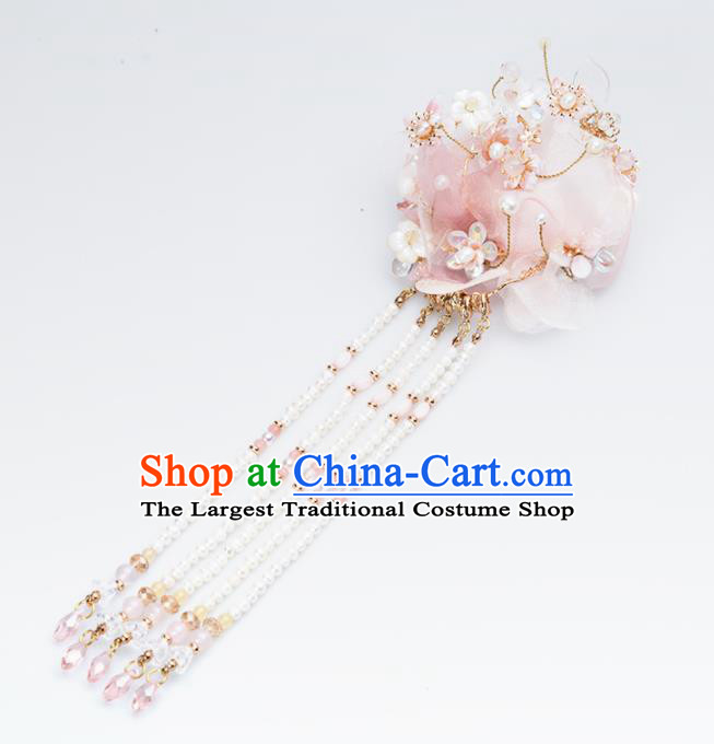 Chinese Handmade Hanfu Pink Flower Hair Claws Hairpins Ancient Princess Hair Accessories Headwear for Women