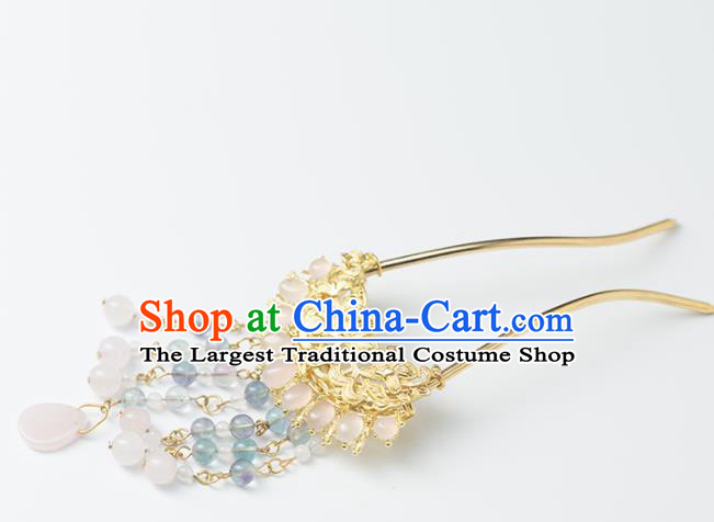 Chinese Handmade Hanfu Tassel Golden Hairpins Ancient Princess Hair Accessories Headwear for Women