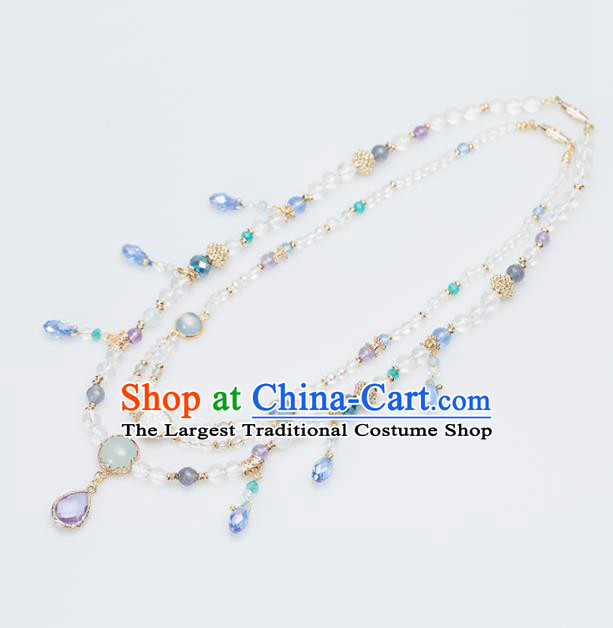 Handmade Chinese Classical Purple Crystal Necklace Ancient Palace Hanfu Necklet Accessories for Women