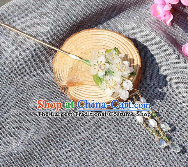 Chinese Handmade Hanfu Hairpins White Flowers Tassel Step Shake Ancient Palace Princess Hair Accessories Headwear for Women