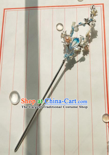 Chinese Handmade Hanfu Blue Crystal Hairpins Ancient Palace Princess Hair Accessories Headwear for Women