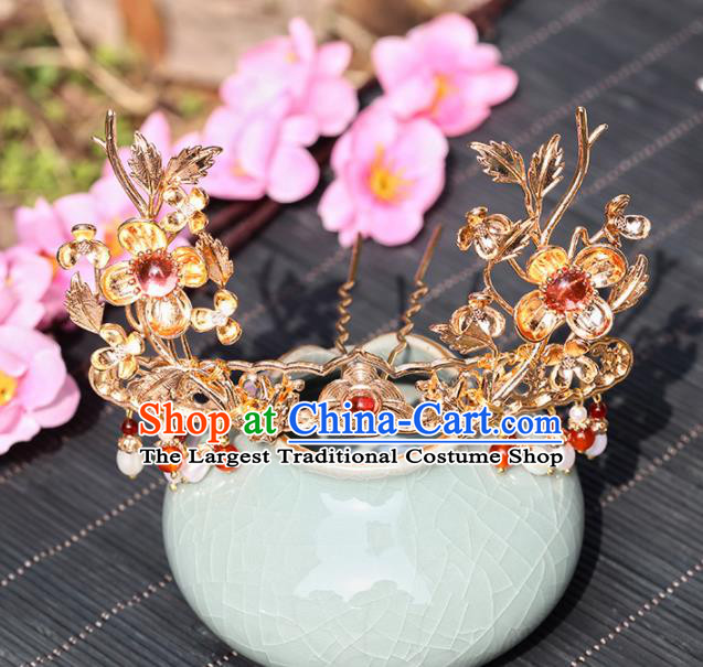 Chinese Handmade Hanfu Golden Flowers Hairpins Ancient Princess Hair Accessories Headwear for Women