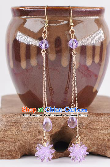 Handmade Chinese Classical Purple Crystal Tassel Earrings Ancient Palace Hanfu Ear Accessories for Women