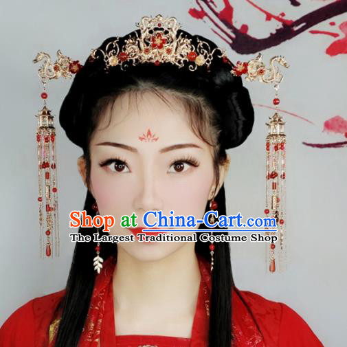 Chinese Handmade Palace Dragons Hair Crown Tassel Hairpins Ancient Princess Hanfu Hair Accessories Headwear for Women