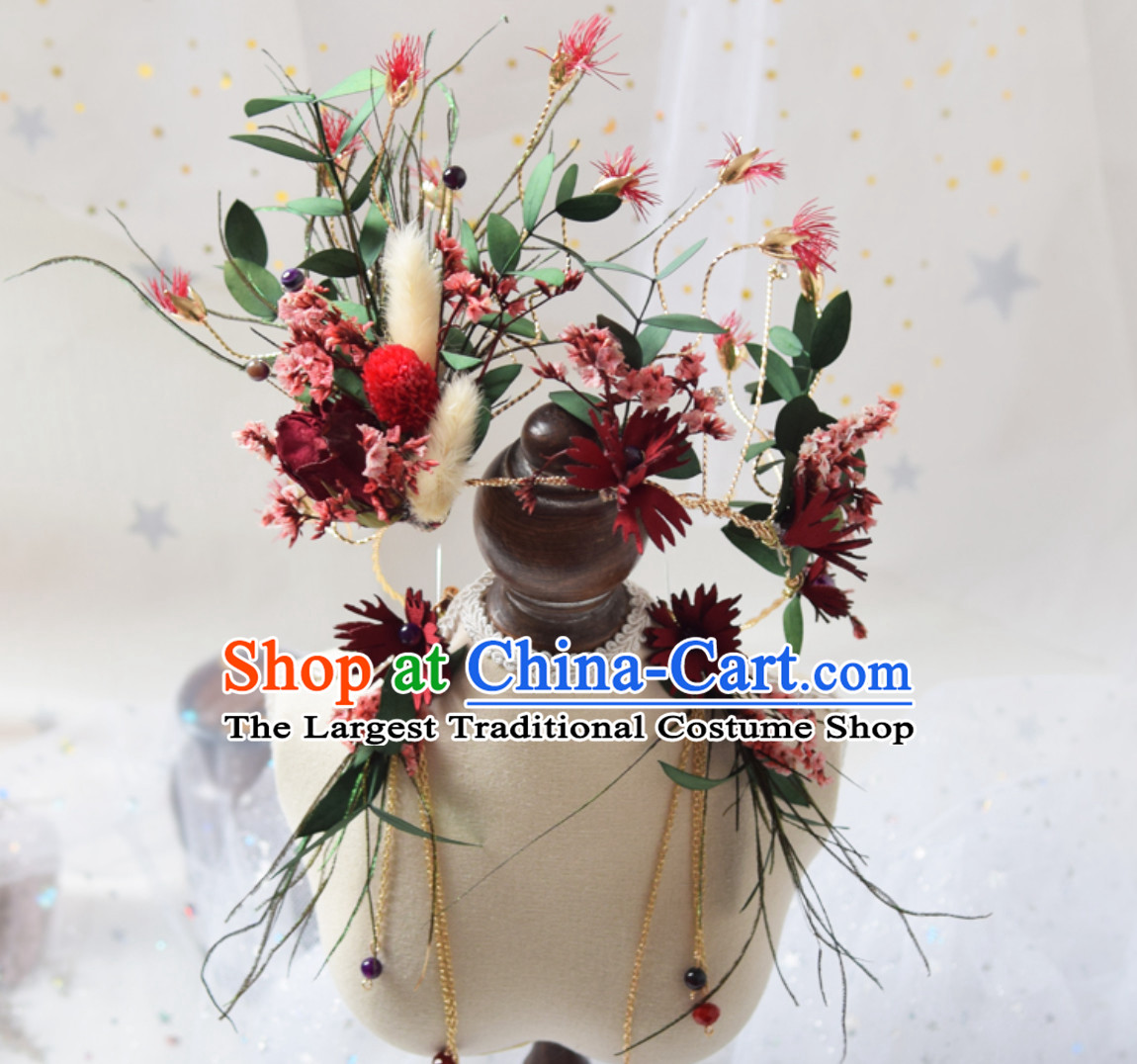 Beautiful Handmade Flower Head Wear Garland Hair Decoration and Earrings for Women