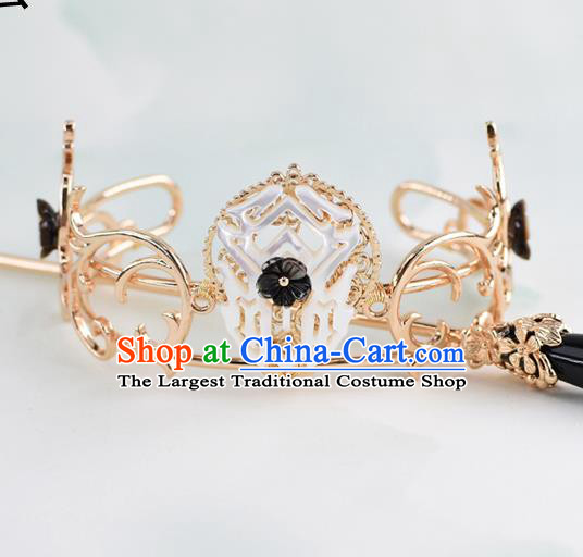 Chinese Traditional Swordsman Hair Accessories Ancient Prince Shell Golden Hairdo Crown for Men