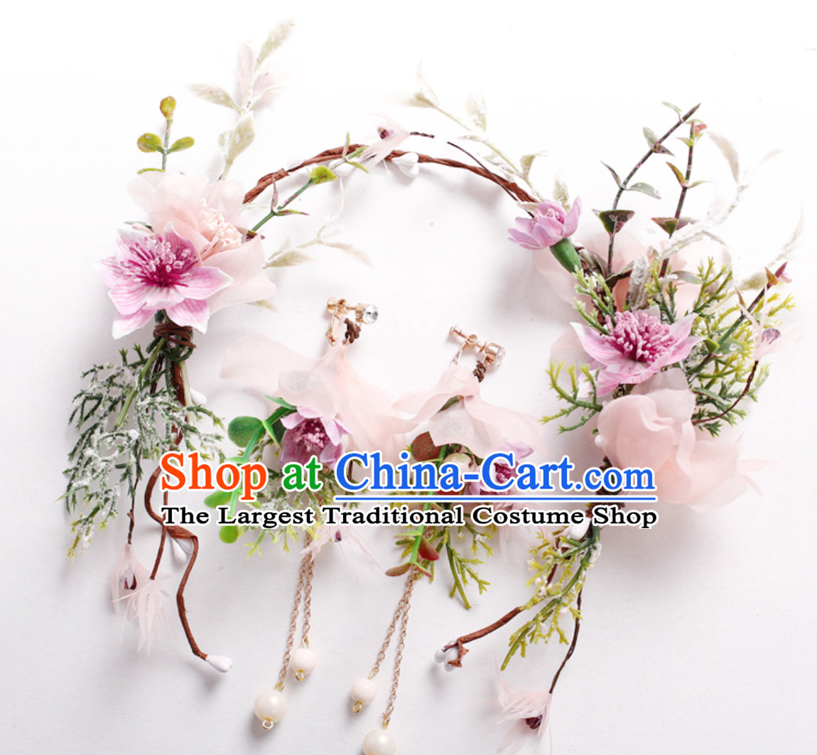 Romantic Handmade Garland Hair Decoration and Earring Full Set for Girls